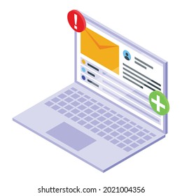 Laptop mail icon isometric vector. Email notification. New screen