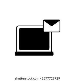 laptop with mail icon, message on the desktop, simple flat style, pictogram logo symbol vector illustration, isolated on white for mobile app