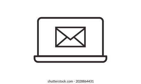 Icono de correo para portátiles. Ilustración de blanco y negro editable aislada por vector