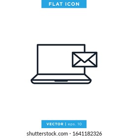 Laptop with Mail Icon Vector Logo Design Template. Editable Stroke