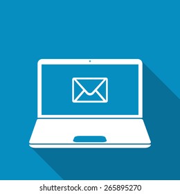 Laptop and mail illustration design over a blue background