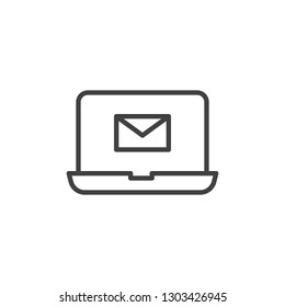 Laptop mail screen line icon. linear style sign for mobile concept and web design. Laptop with envelope message outline vector icon. Symbol, logo illustration. Pixel perfect vector graphics