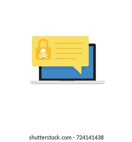 Laptop With Malware Notification. Laptop Screen with Ransomware Attack Notification. Network Vulnerability Detection Concept