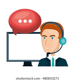 laptop man customer service call center design