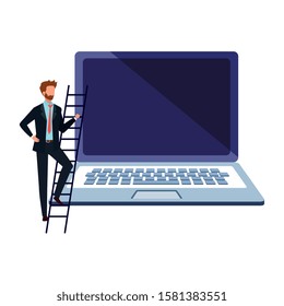 Laptop and man design, Digital technology communication social media internet web and wireless theme Vector illustration