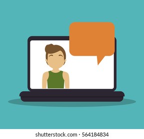laptop man email technology bubble speech vector illustration eps 10