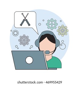 laptop man headphone data center icon. Colorful design. Vector illustration