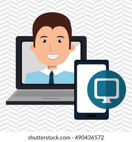 laptop man smartphone web