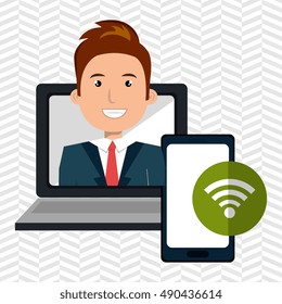 laptop man smartphone web