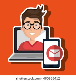 laptop man smartphone web
