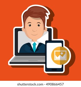 laptop man smartphone web