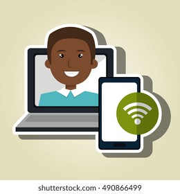 laptop man smartphone web