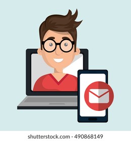 laptop man smartphone web