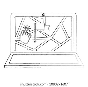 laptop with map flag click gps navigation