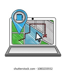 laptop map gps navigation pin coffee cup shop mark