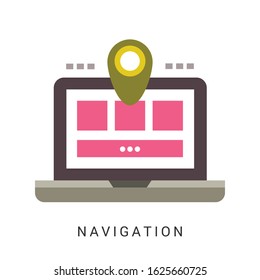 Laptop with map pin location vector icon