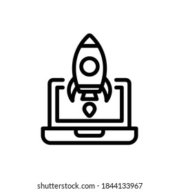 Laptop (Marketing and seo) icon outline vector. Isolated on white background 