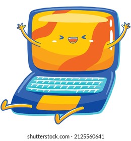  LAPTOP mascot in flat cartoon style