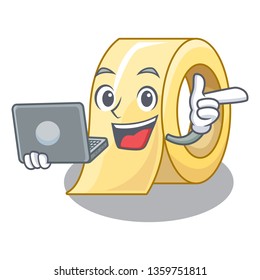 With laptop masking tape in the shape characters