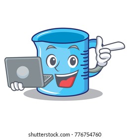 With laptop measuring cup character cartoon