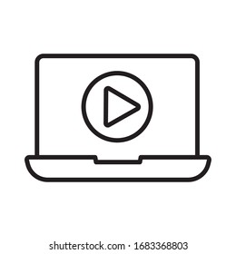 laptop with media player button line style icon vector illustration design