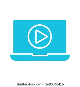 laptop with media player button silhouette style icon vector illustration design