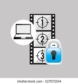 laptop media player movie secure vector illustration eps 10