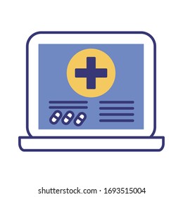 laptop with medical symbol health online line style vector illustration design