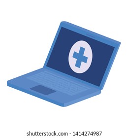 laptop with medical symbol isolated icon