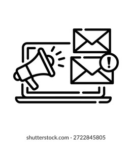 Portátil con megáfono que anuncia el mensaje de notificación de correos electrónicos