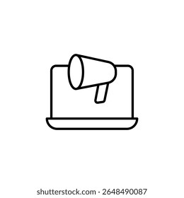 Laptop With Megaphone Icon For Digital Marketing Campaign Promotion
