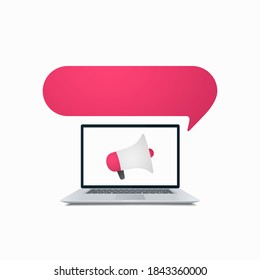 Laptop with megaphone and speech bubble vector illustration