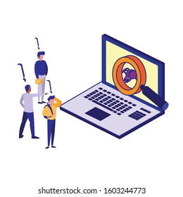 Laptop and men design of Security system warning protection danger web alert and safe theme Vector illustration