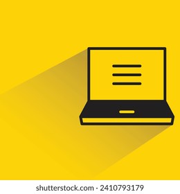 icono de portátil y menú con sombra sobre fondo amarillo