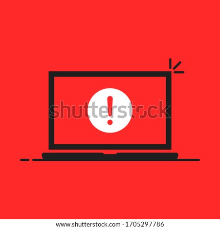 laptop with message about cyber attack. simple flat style trend modern logotype graphic design illustration isolated on red background. concept of information hygiene network and service spyware