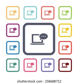 laptop message flat icons set. Open colorful buttons 