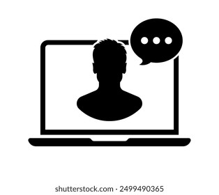 Laptop message icon. Silhouette style. Vector icon.