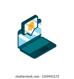 laptop message notification social media isometric icon vector illustration