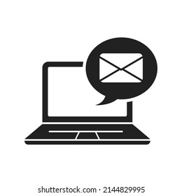 Laptop with message vector in a simple black design suitable for business communication icon