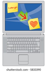 laptop with messages stuck on the screen
