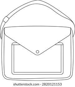 Laptop Messenger Bag Line Art - Shoulder Bag With Flap Outline