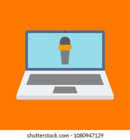 Laptop with microphone icon