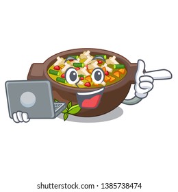 With laptop minestrone isolated with in the cartoon
