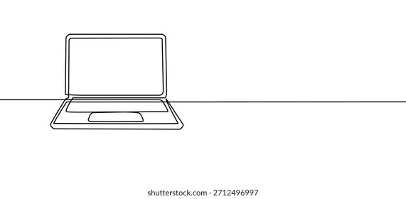 Estilo de arte continuo de una línea minimalista del ordenador portátil en el fondo blanco para el trabajo de oficina, educación, aprendizaje, programación