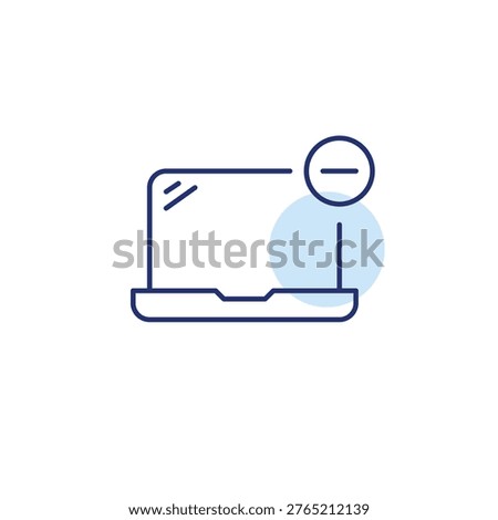 Laptop and minus. Device connection unavailable. Pixel perfect, editable stroke vector icon