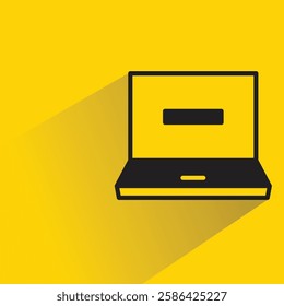 laptop and minus icon with shadow on yellow background