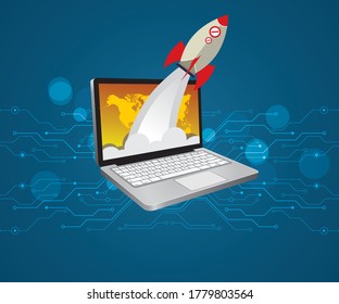 Projektkonzept für Laptop- und Raketenabwehrsysteme. Gelber Bildschirm