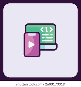 Laptop and Mobile App Icon: Seamless Coding and Video Tutorials