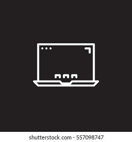 Laptop, mobile computer line icon, outline vector sign, linear white pictogram isolated on black. Symbol, logo illustration