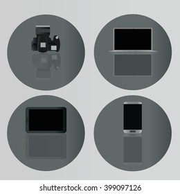 Laptop and Mobile Device in Circle Series and camera plat with flat design